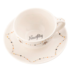 Aynsley Naughty or Nice Cappuccino Cup & Saucer Set of 2, elegant porcelain, Keans Claremorris store.