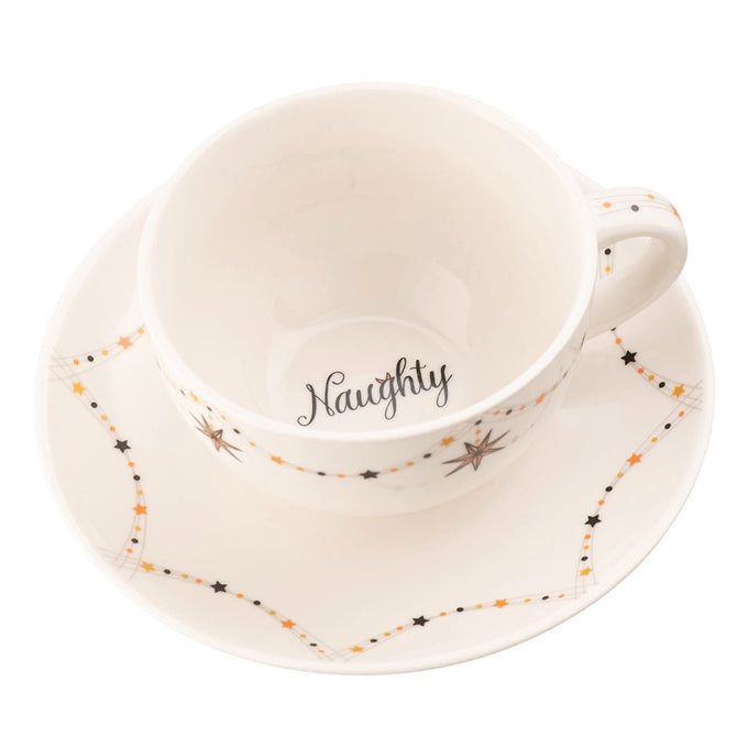 Aynsley Naughty or Nice Cappuccino Cup & Saucer Set of 2, elegant porcelain, Keans Claremorris store.