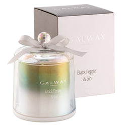 Galway Crystal Black Pepper & Gin Bell Jar Candle, 30hr burn, aromatic pine & musk scent, 9x12cm, Keans Claremorris