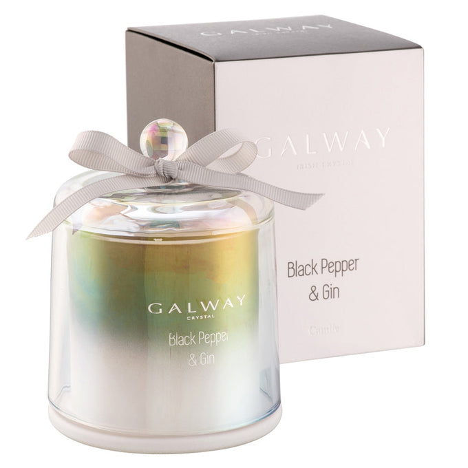 Galway Crystal Black Pepper & Gin Bell Jar Candle, 30hr burn, aromatic pine & musk scent, 9x12cm, Keans Claremorris