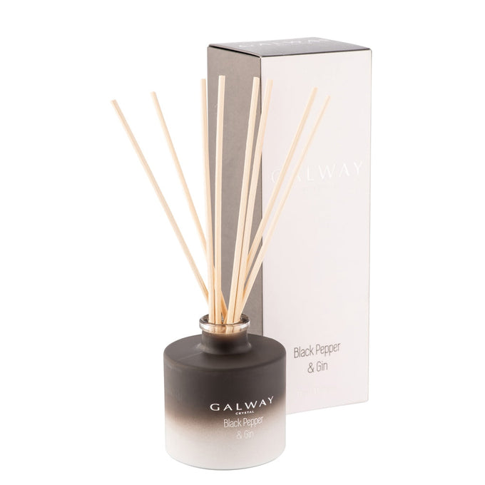 Galway Crystal Black Pepper & Gin Diffuser with aromatic botanicals, 100ml oil, 23cm reeds, 4-week scent by Keans Claremorris