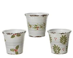 Hand-Painted Holly Terracotta Planter 13.5cm – Assorted Design D.14cm x H.13.5cm