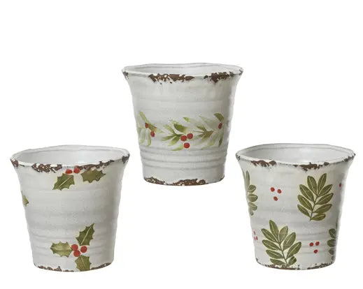 Hand-Painted Holly Terracotta Planter 13.5cm – Assorted Design D.14cm x H.13.5cm - Image 1
