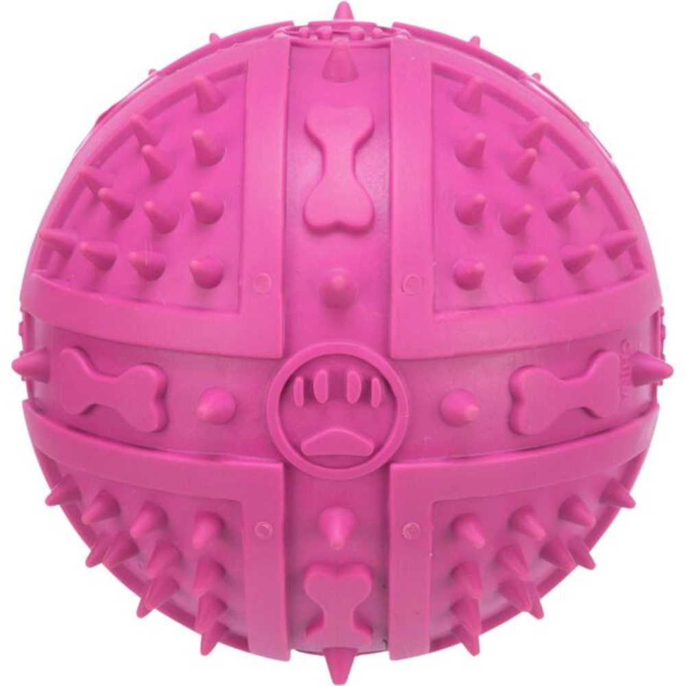 Rubber squeaking dog ball toy with textured surface for teeth cleaning, 9cm natural rubber by Keans Claremorris.