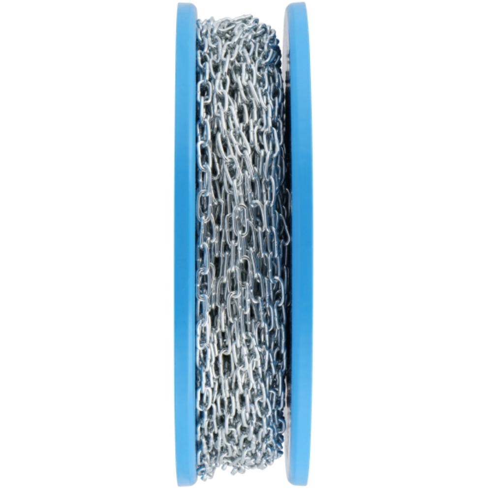 Posamo 2.0mm zinc-plated welded chain, DIN 5685 C long links, sold by meter – durable quality from Keans Claremorris.