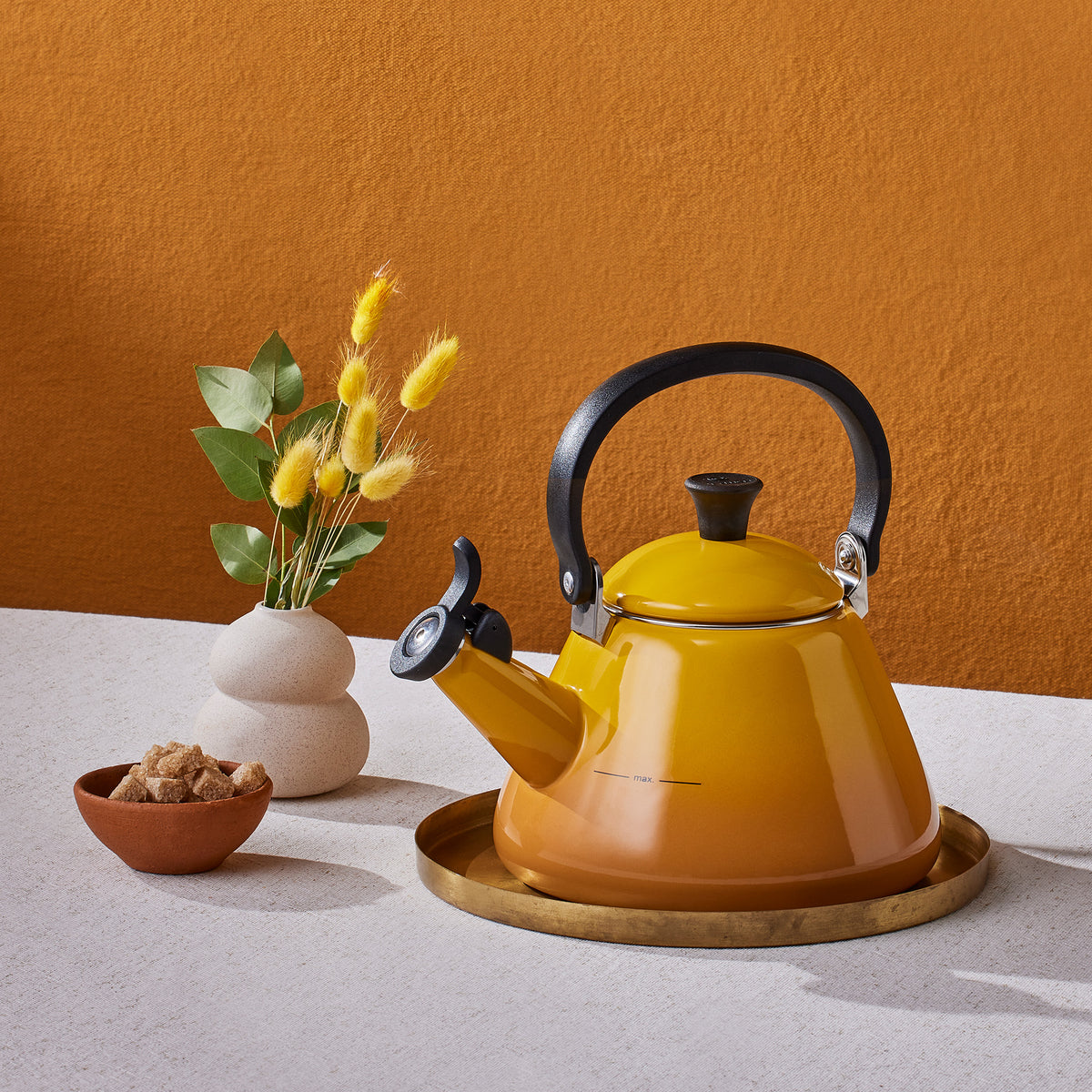 Le Creuset Kone Kettle 1.6L Nectar enamel kettle, durable and stylish, available at Keans Claremorris.
