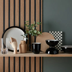 Denby Elements Black Coffee Beaker Mug, sleek ceramic design, perfect for hot beverages – available at Keans Claremorris.