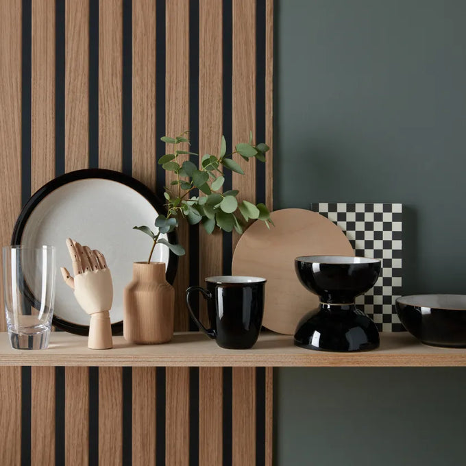 Denby Elements Black Coffee Beaker Mug, sleek ceramic design, perfect for hot beverages – available at Keans Claremorris.