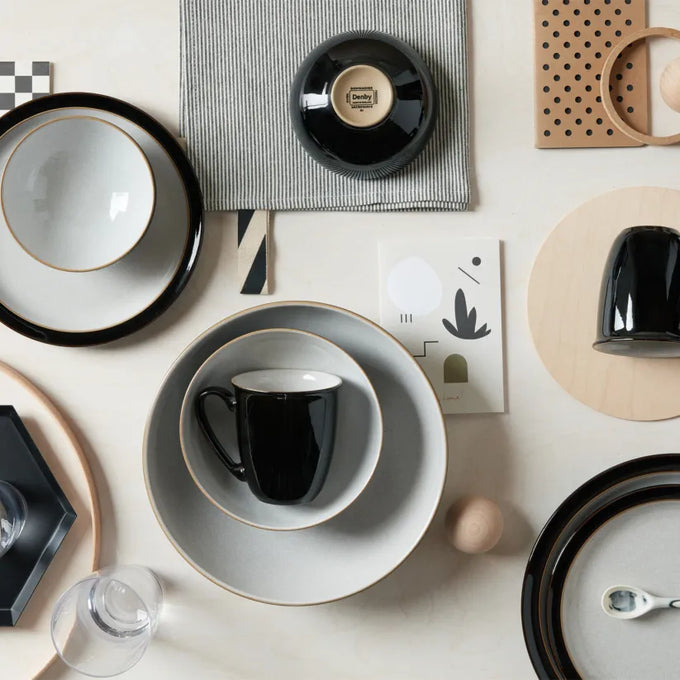Denby Elements Black Coffee Beaker Mug, sleek ceramic design, perfect for hot beverages – available at Keans Claremorris.