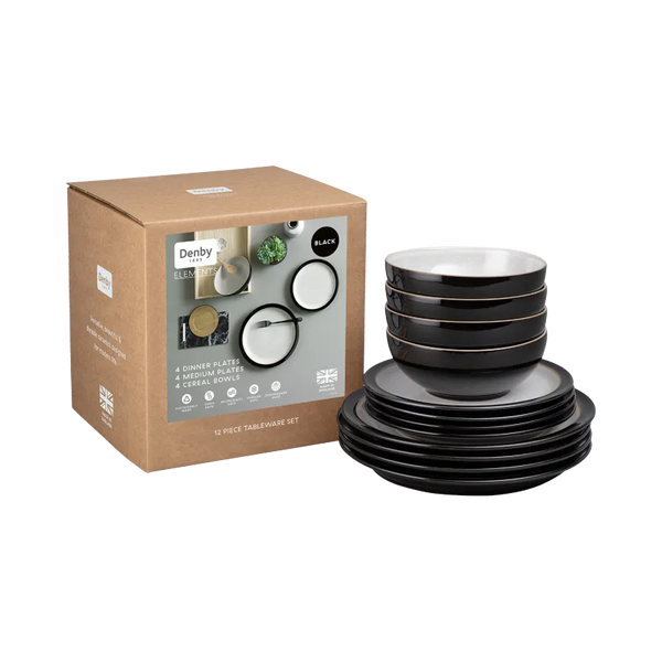 Denby Elements 12 Piece Dinnerset - Black