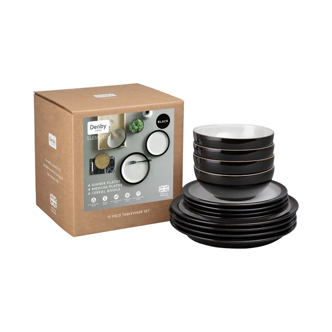 Denby Elements 12 Piece Dinnerset - Black - Image 1
