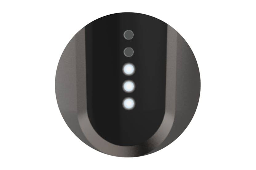 Close-up of Remington Mens Cordless Shaver X9 LED battery indicator with three lights illuminated.