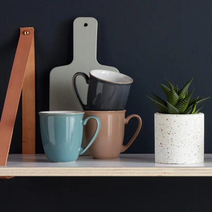 Denby Elements Fossil Grey Coffee Beaker Mug, durable stoneware, stylish design - available at Keans Claremorris