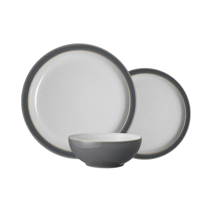Denby Elements Fossil Grey 12 Piece Tableware Set with stoneware finish, available at Keans Claremorris.
