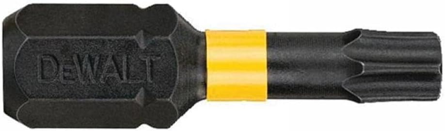 Single DeWalt Impact Torsion Bit TX30 x 25mm with yellow band on black shaft, close-up view.