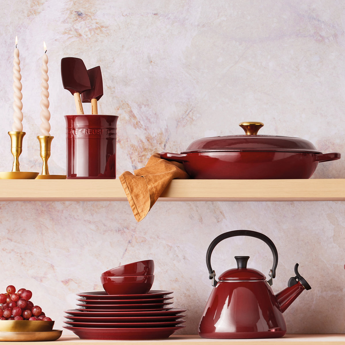 Le Creuset Craft Medium Spatula in Garnet red, durable silicone, ergonomic handle – available at Keans Claremorris.