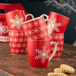 Snowflakes 6-piece mug set in festive hat box, perfect holiday gift | Keans Claremorris
