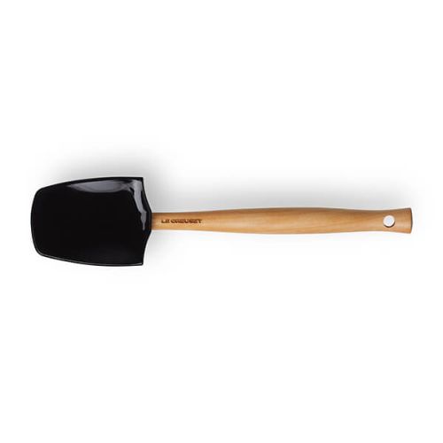 Le Creuset Large Black Spoon Spatula with durable silicone head, heat resistant to 250°C, flexible and dishwasher safe –