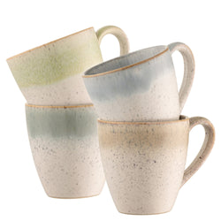 Belleek Living Tivoli 4 Piece Stoneware Mug Set with blue-grey reactive glaze, microwave and dishwasher safe, from Kean’s