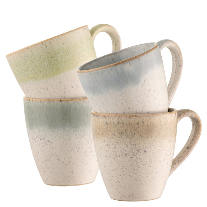 Belleek Living Tivoli 4 Piece Stoneware Mug Set with blue-grey reactive glaze, microwave and dishwasher safe, from Kean’s