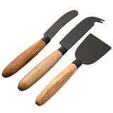 Belleek Graze 3-piece cheese knife set with black acacia handles and matte black blades, gift boxed, from Kean’s