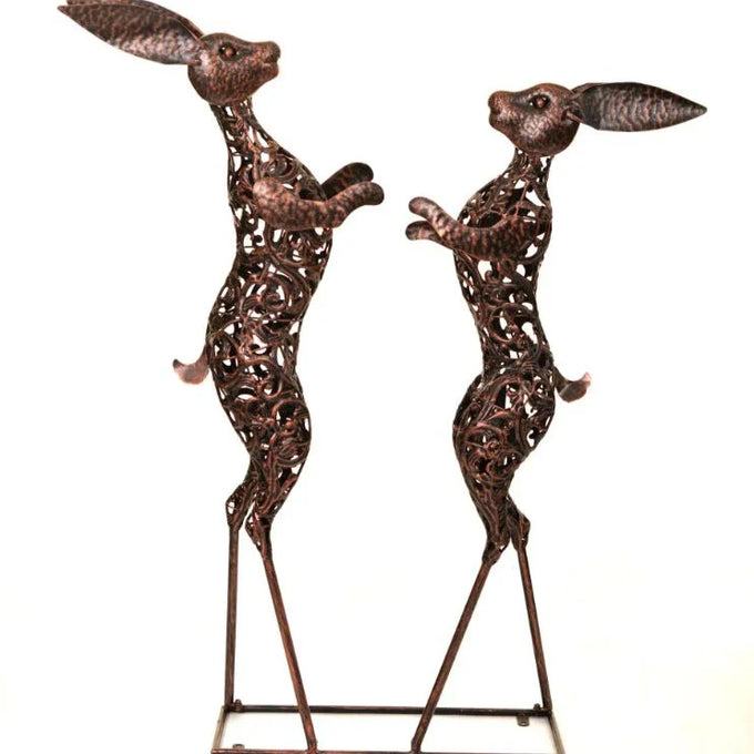 Bronze Boxing Hares Sculpture - Image 3