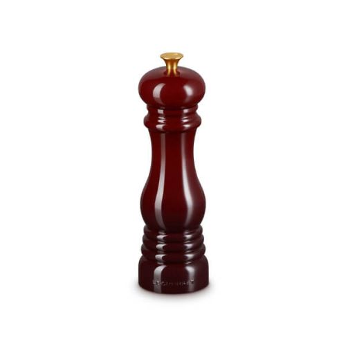 Le Creuset 21cm Garnet pepper mill with adjustable ceramic grinder, durable ABS, stylish design – available at Keans