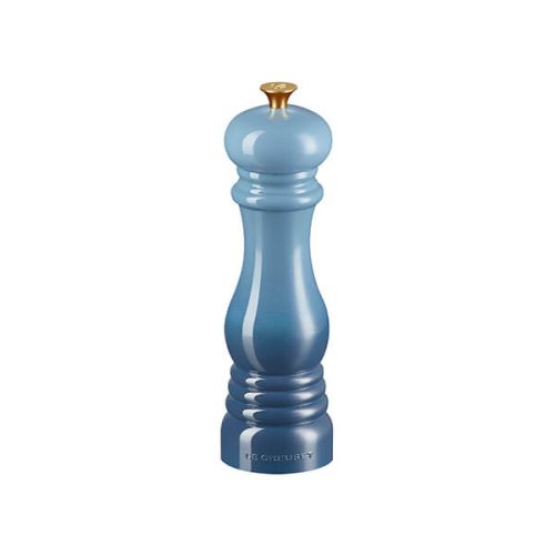 Le Creuset Classic 21cm Chambray Salt Mill with adjustable ceramic grinder, durable ABS plastic – available at Keans