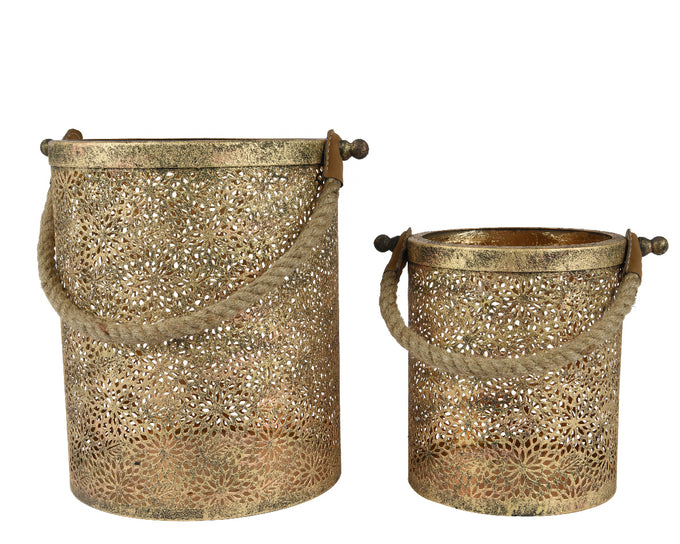 Antique Gold Lantern Iron Dia20cm X H.25cm Set of 2 - Image 1