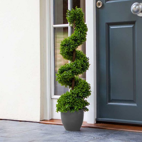 Twirl 90cm topiary with elegant spiral design, weather and UV resistant, perfect for doors and pathways – Keans Claremorris.