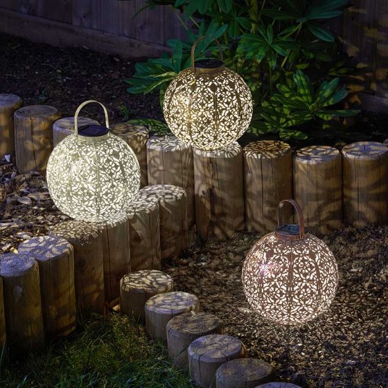 Damasquette Bronze lantern, 18cm, bright silhouette light, auto dusk illumination, tabletop or hanging – Keans Claremorris.
