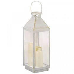 Riga Lantern in ivory color, elegant decorative lighting by Keans Claremorris, perfect for indoor and outdoor use.