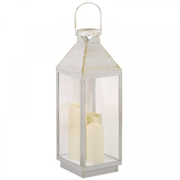 Riga Lantern in ivory color, elegant decorative lighting by Keans Claremorris, perfect for indoor and outdoor use.