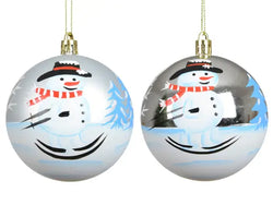 Snowman Bauble – Red & Silver 8cm (2 Assorted Designs)