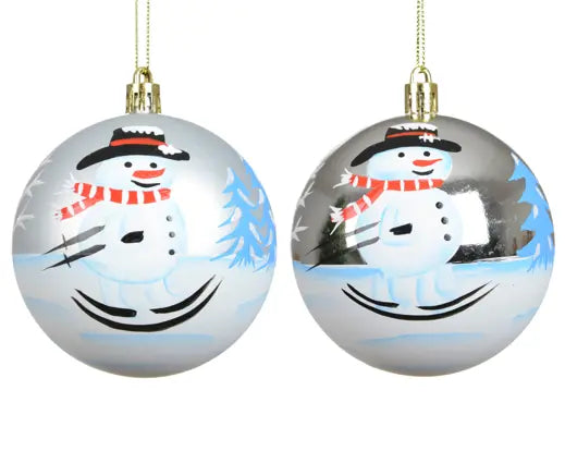 Snowman Bauble – Red & Silver 8cm (2 Assorted Designs)