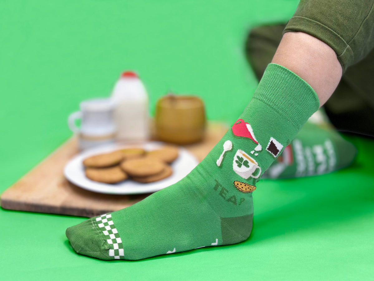 Stick the kettle on 8-12 Irish tea socks, cozy and nostalgic design, perfect gift from Keans Claremorris.