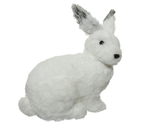 White polyester rabbit figurine, 29cm tall, soft-textured, freestanding décor for Christmas & spring by Keans Claremorris