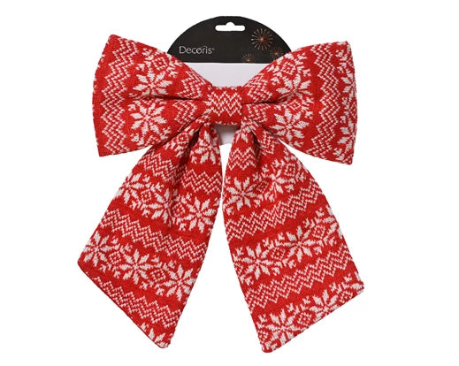 Red & White Polyester Bow 22cm - Image 1