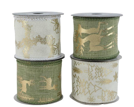 Green/Cream Ribbon – Christmas Designs 4 Ass L270cm - Image 1
