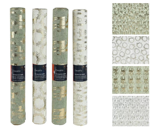 Roll Deco Fabric –4 assorted in Green / Off White L.200cm