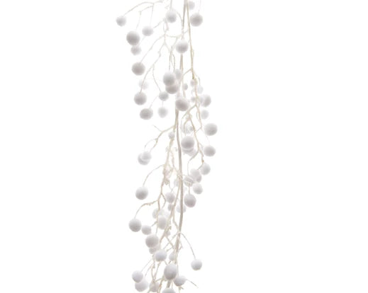 Garland Nylon with PE snowballs and white glitter, 130cm long, festive winter decor by Keans Claremorris