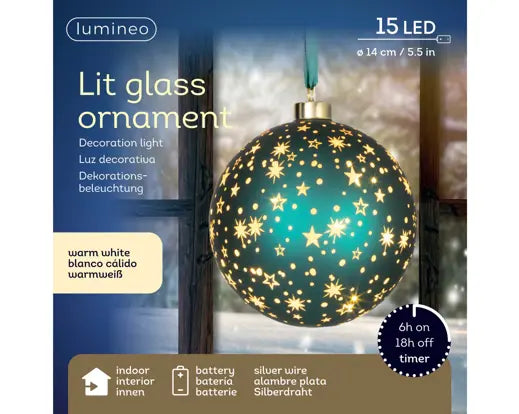 Micro LED Glass Ball – Emerald with Warm White Lights (14cm) - Image 2