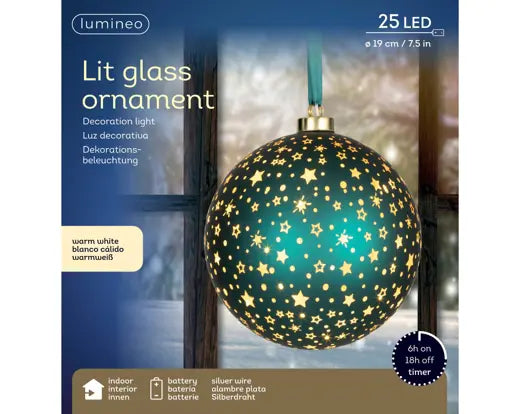 Micro LED Glass Ball – Emerald with Warm White Lights (19cm) - Image 2