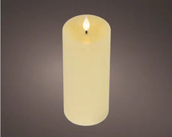 Cream LED Realistic Wick Candle Wax Pit On Top W Resin Fire Flame Effect BO Indoor, Warm White D.7.5cm x H.20cm