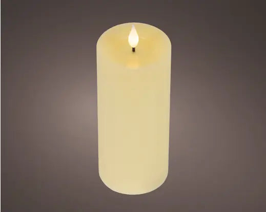 Cream LED Realistic Wick Candle Wax Pit On Top W Resin Fire Flame Effect BO Indoor, Warm White D.7.5cm x H.20cm - Image 3