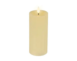Cream LED Realistic Wick Candle Wax Pit On Top W Resin Fire Flame Effect BO Indoor, Warm White D.7.5cm x H.20cm