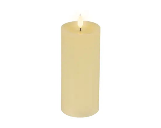 Cream LED Realistic Wick Candle Wax Pit On Top W Resin Fire Flame Effect BO Indoor, Warm White D.7.5cm x H.20cm - Image 1
