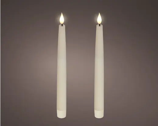 LED Realistic Wick Dinner Candles – Set of 2 (Cream/Warm White 2.2 × 24.5cm) BO Indoor - Image 1