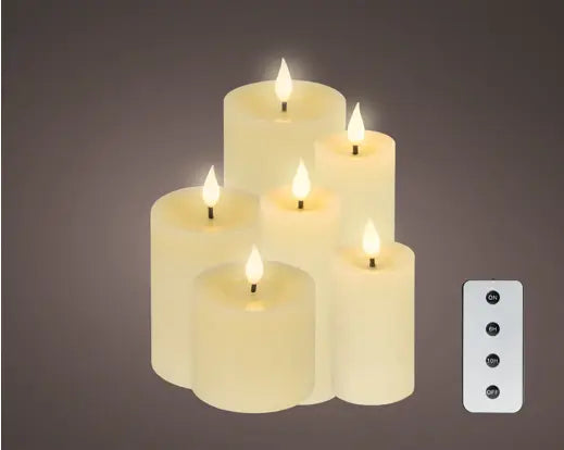 LED Realistic Wick Candle Set – Set of 6 Cream/Warm White Light BO Indoor - Image 1