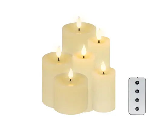 LED Realistic Wick Candle Set – Set of 6 Cream/Warm White Light BO Indoor - Image 3